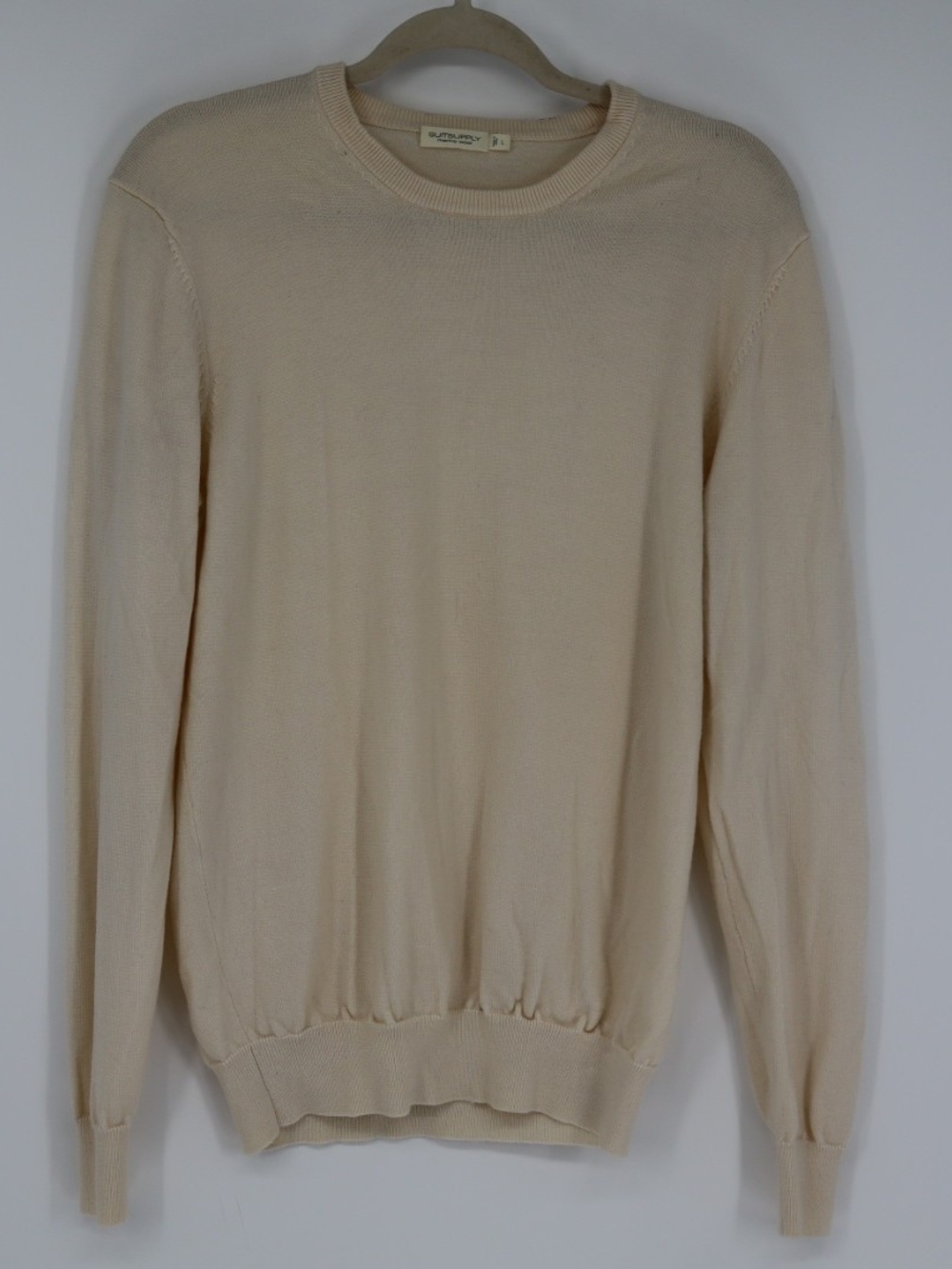 Suitsupply Merino Wool Crewneck Sweater Men's Large Cream Beige Lightweight